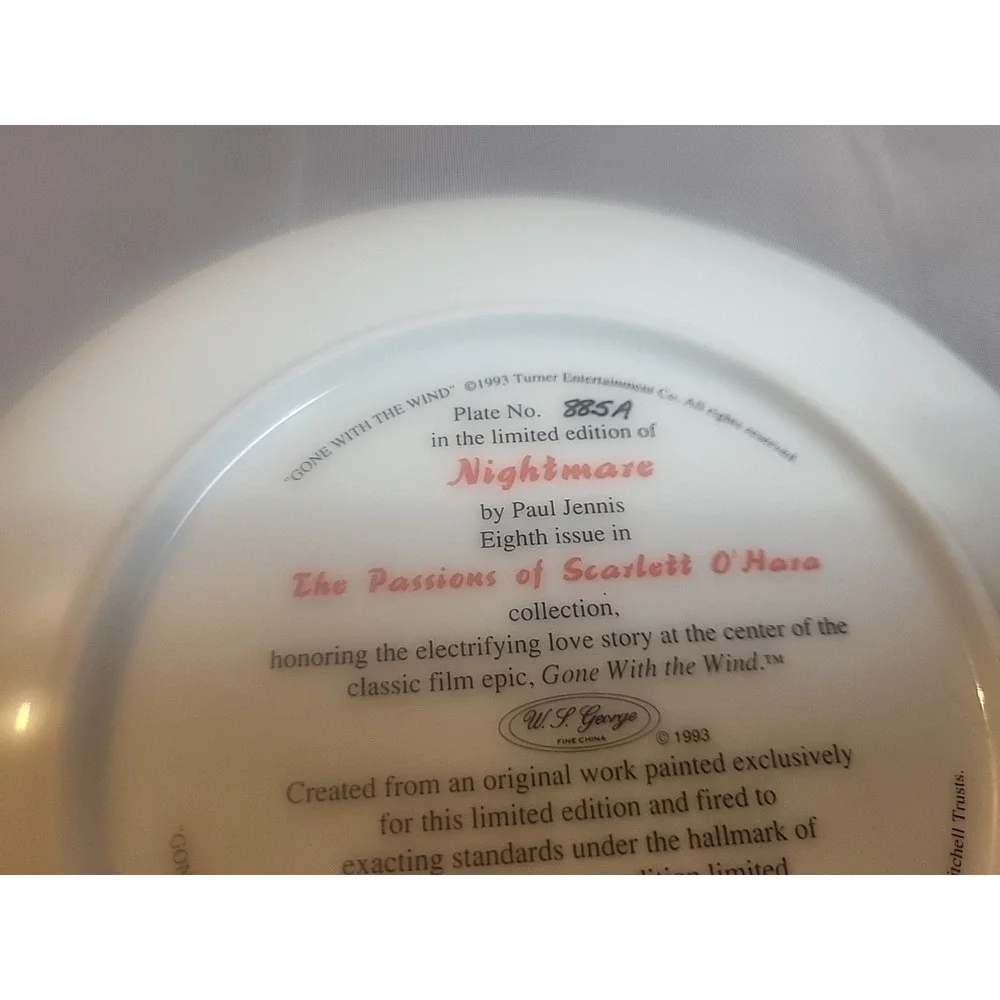 Vtg 'Gone With the Wind' Plate, 'NIGHTMARE' 1993,‎ Limited Ed., 8th In Series